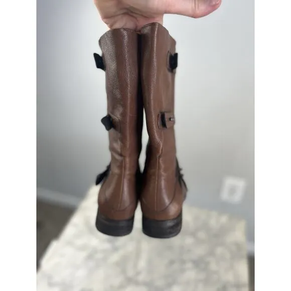 Eileen Fisher Domingo Whiskey Brown Leather Mid Calf Moto Boots Size 8 EUC