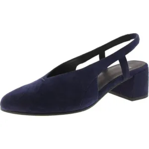EILEEN FISHER Gals Slingback Leather Pump Size 6 Almond Toe Block Heel Blue NEW