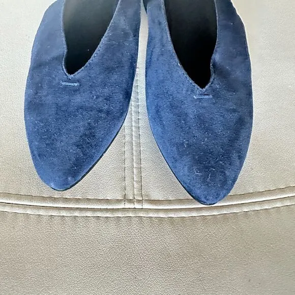 EILEEN FISHER Gals Slingback Leather Pump Size 6 Almond Toe Block Heel Blue NEW