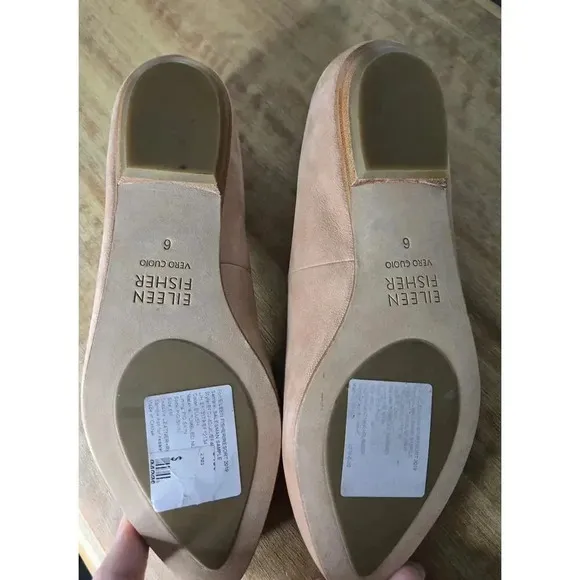 Eileen Fisher Jil Tumbled Nubuck Ballet Flats leather blush size 6.