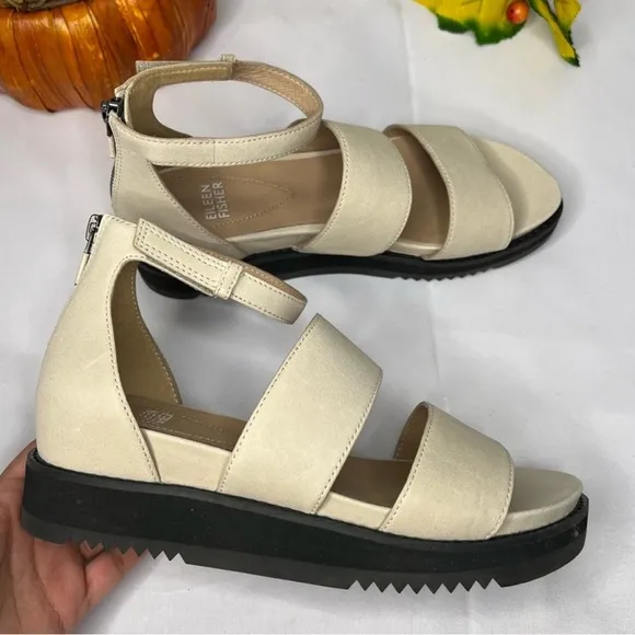 Eileen Fisher Keno Sandals Platform in Bone Size 5.5 New