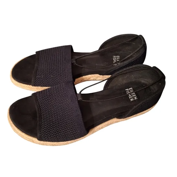 Eileen Fisher Mews Black Espadrille Style Sandals Ladies 7 Resort wear