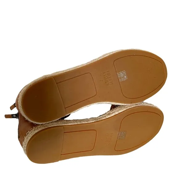 Eileen Fisher NEW Lala Leather Espadrille Sandals In Light Brown Size 7