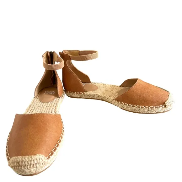 Eileen Fisher NEW Lala Leather Espadrille Sandals In Light Brown Size 7