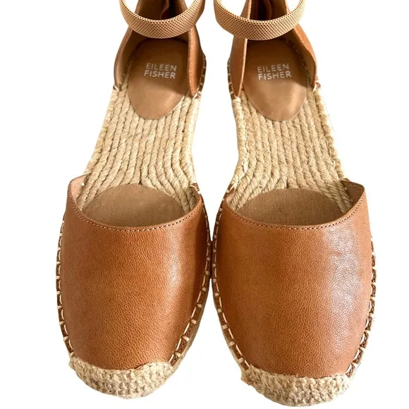 Eileen Fisher NEW Lala Leather Espadrille Sandals In Light Brown Size 7