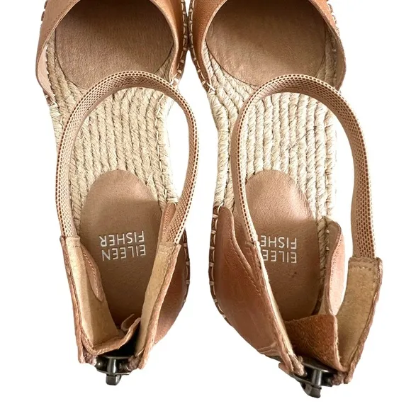 Eileen Fisher NEW Lala Leather Espadrille Sandals In Light Brown Size 7