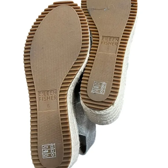 Eileen Fisher NWOT espadrille sandals wedged women size 6  metallic white gold
