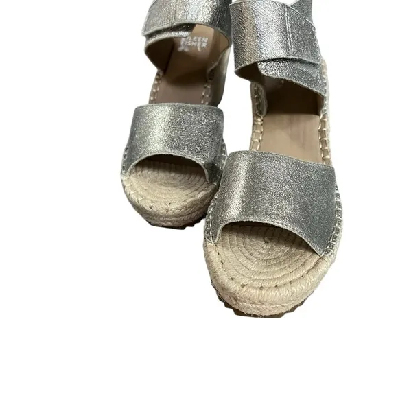 Eileen Fisher NWOT espadrille sandals wedged women size 6  metallic white gold