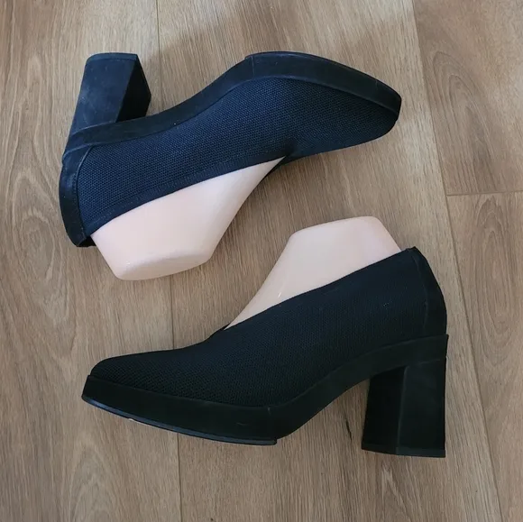 Eileen Fisher Signy ST Block Heels Black Textile Knit Shoes  NWT
