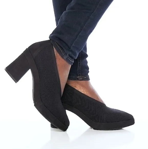 Eileen Fisher Signy ST Block Heels Black Textile Knit Shoes  NWT