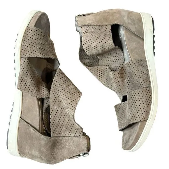 Eileen Fisher Sport Perforated Nubuck Leather Platform Sandals NWOB Size 6 1/2