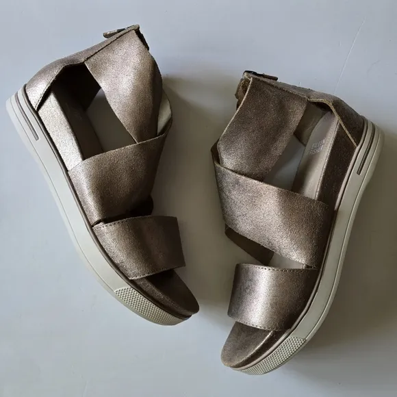 Eileen Fisher Suede Criss Cross Banded Wedge Platform Sandals Leather Size 8 EUC