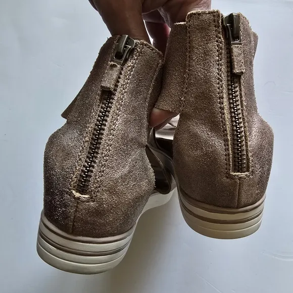 Eileen Fisher Suede Criss Cross Banded Wedge Platform Sandals Leather Size 8 EUC