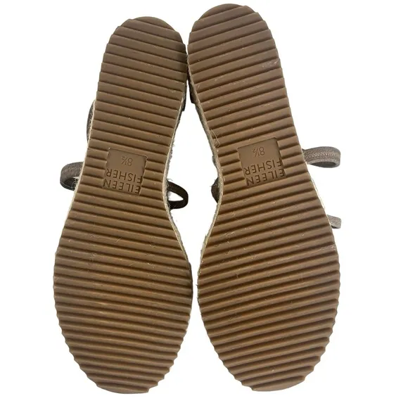 Eileen Fisher Wanda Metallic Leather Wedge Espadrilles‎ Sandals Women Size 8.5