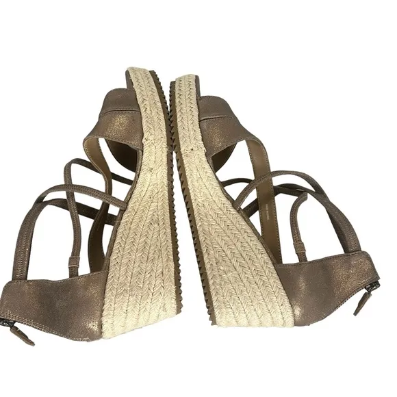Eileen Fisher Wanda Metallic Leather Wedge Espadrilles‎ Sandals Women Size 8.5
