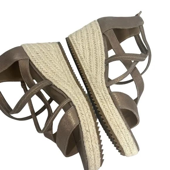 Eileen Fisher Wanda Metallic Leather Wedge Espadrilles‎ Sandals Women Size 8.5