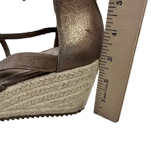 Eileen Fisher Wanda Metallic Leather Wedge Espadrilles‎ Sandals Women Size 8.5