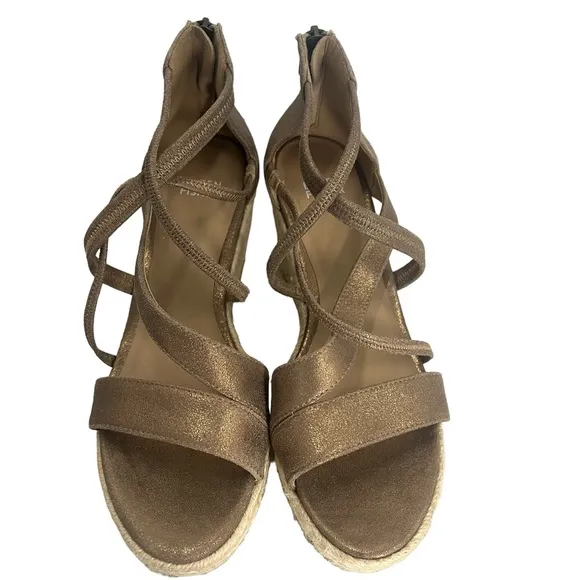 Eileen Fisher Wanda Metallic Leather Wedge Espadrilles‎ Sandals Women Size 8.5