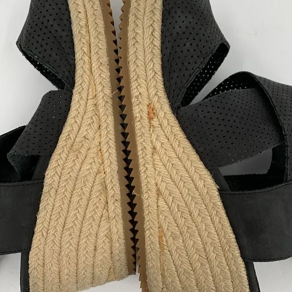 Eileen Fisher Willow Espadrille wedge sandal shoe black strappy platform 7.5