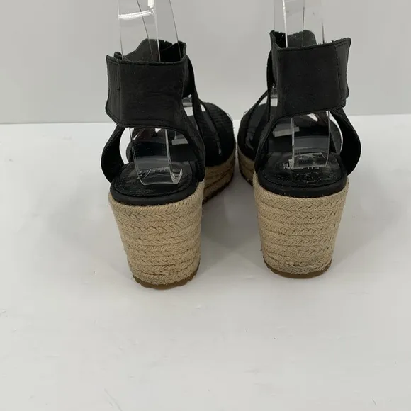 Eileen Fisher Willow Espadrille wedge sandal shoe black strappy platform 7.5