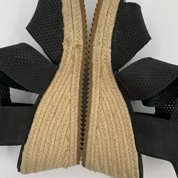 Eileen Fisher Willow Espadrille wedge sandal shoe black strappy platform 7.5