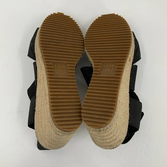 Eileen Fisher Willow Espadrille wedge sandal shoe black strappy platform 7.5