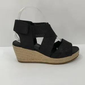 Eileen Fisher Willow Espadrille wedge sandal shoe black strappy platform 7.5