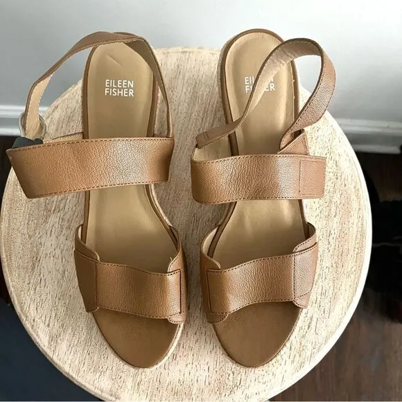 Eileen Fisher Winnie Espadrille Wedge Sandals IN Tan Size 11 NWOB
