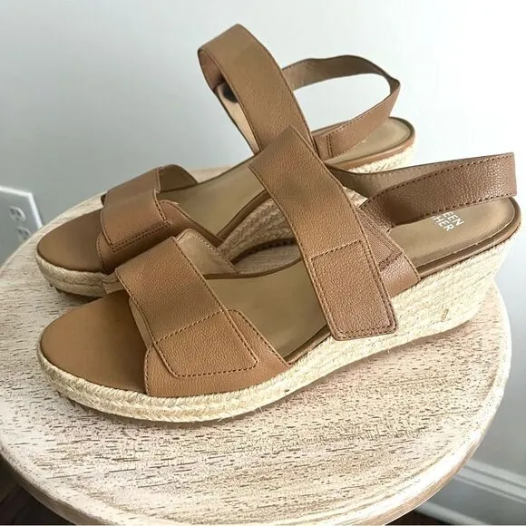 Eileen Fisher Winnie Espadrille Wedge Sandals IN Tan Size 11 NWOB
