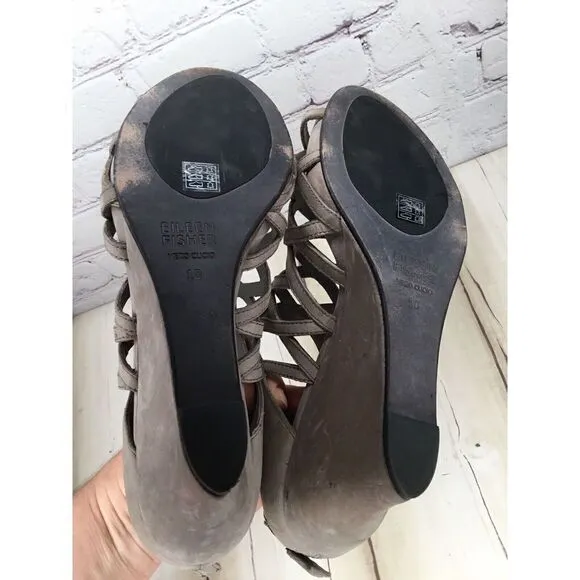 Eileen Fisher Womens Sandals Size 10 Leather PeepToe BackZip Wedge Heeled Caged