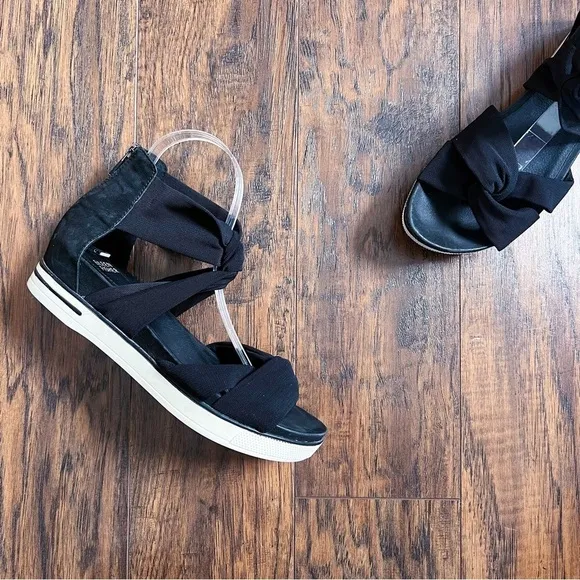 Eileen Fisher • Zanya Mesh Sneaker Sandal criss cross black sporty wedge