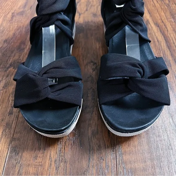 Eileen Fisher • Zanya Mesh Sneaker Sandal criss cross black sporty wedge