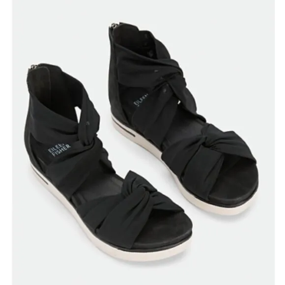 Eileen Fisher • Zanya Mesh Sneaker Sandal criss cross black sporty wedge