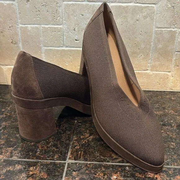 Eileen Fisher • Signy Block Heels Brown Suede Leather NEW size 9.5 $298
