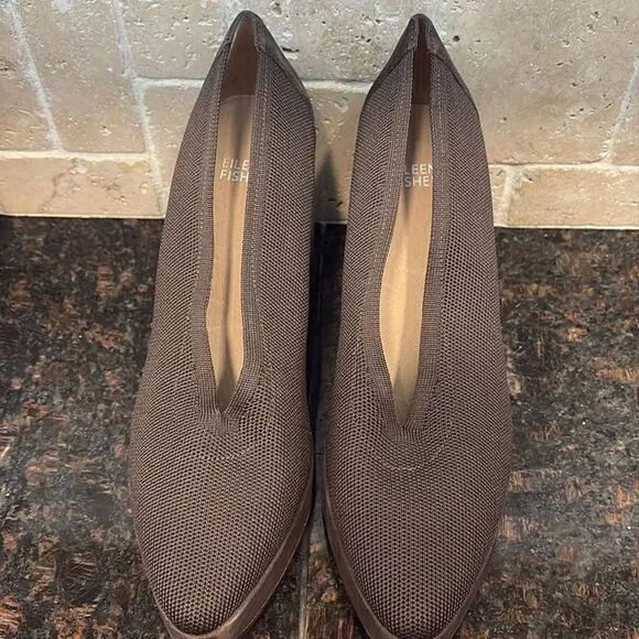 Eileen Fisher • Signy Block Heels Brown Suede Leather NEW size 9.5 $298
