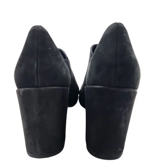 EILEEN FISHER Womens 8 Suede Cut Out Peep Toe Heeled Shoes NWOT Black Pull On
