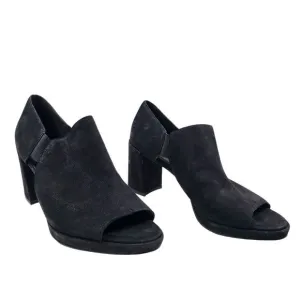 EILEEN FISHER Womens 8 Suede Cut Out Peep Toe Heeled Shoes NWOT Black Pull On