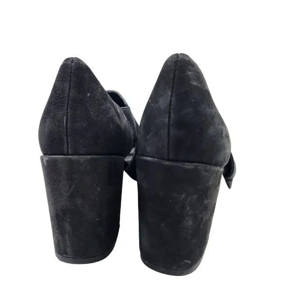 EILEEN FISHER Womens 8 Suede Cut Out Peep Toe Heeled Shoes NWOT Black Pull On