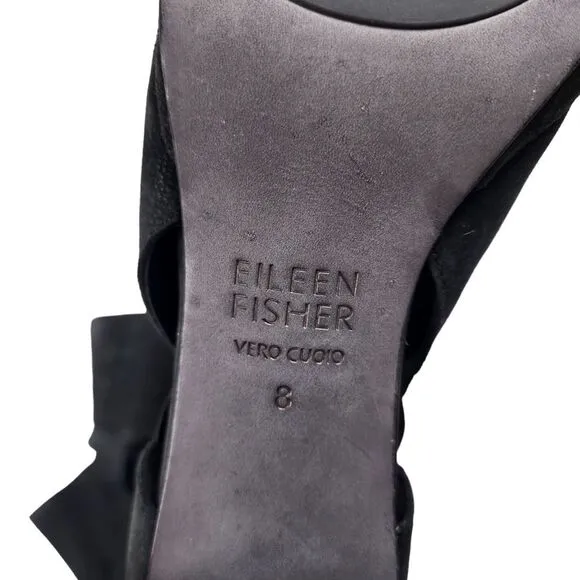 EILEEN FISHER Womens 8 Suede Cut Out Peep Toe Heeled Shoes NWOT Black Pull On