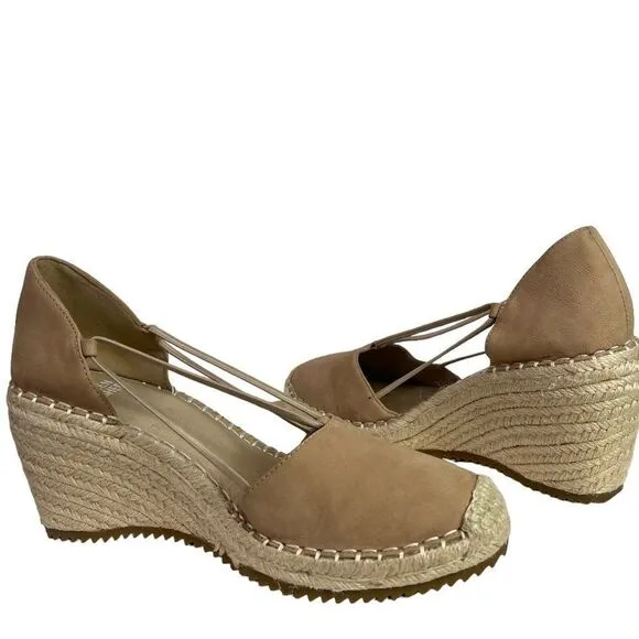 Eileen Fisher Yasmin Wedge Espadrille Closed Heel Tan Nubuck Sandals  Size 7.5 M