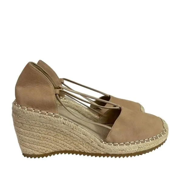 Eileen Fisher Yasmin Wedge Espadrille Closed Heel Tan Nubuck Sandals  Size 7.5 M