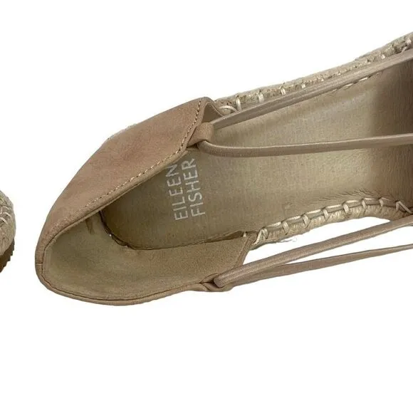 Eileen Fisher Yasmin Wedge Espadrille Closed Heel Tan Nubuck Sandals  Size 7.5 M
