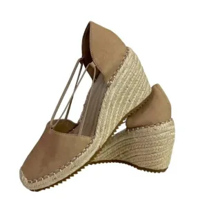 Eileen Fisher Yasmin Wedge Espadrille Closed Heel Tan Nubuck Sandals  Size 7.5 M