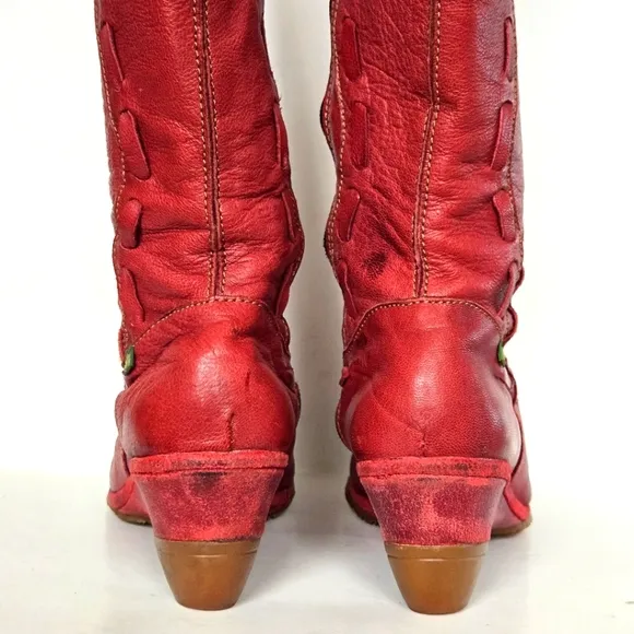 El Naturalista Soft Red Leather Calf High Wedge Heel Boots Size 41