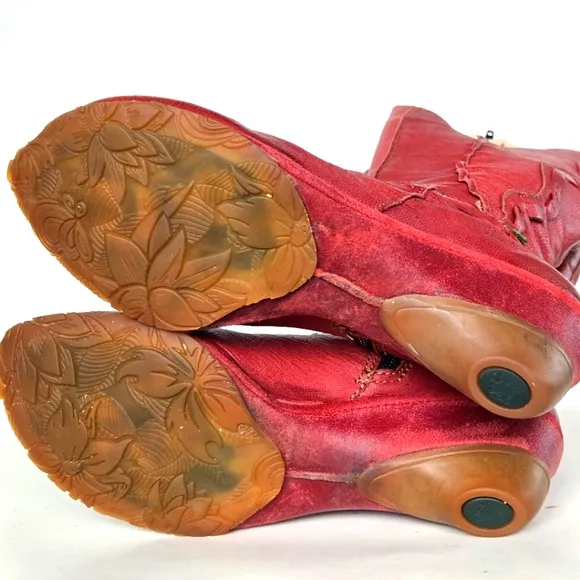El Naturalista Soft Red Leather Calf High Wedge Heel Boots Size 41
