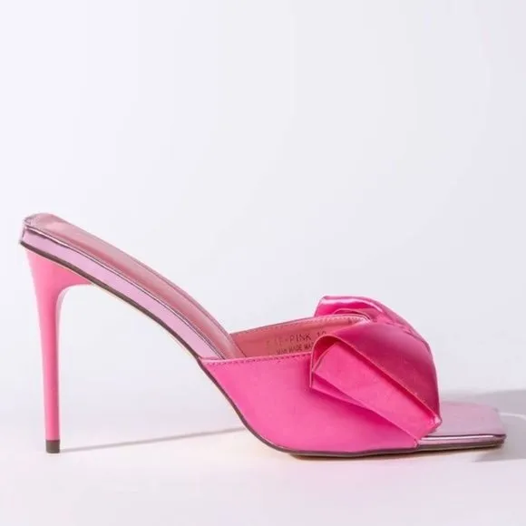 Elaine In Love: Satin Bow Hot Pink Mule Stiletto Sandal 8 8.5