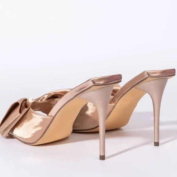 Elaine In Love: Satin Bow Hot Pink Mule Stiletto Sandal 8 8.5