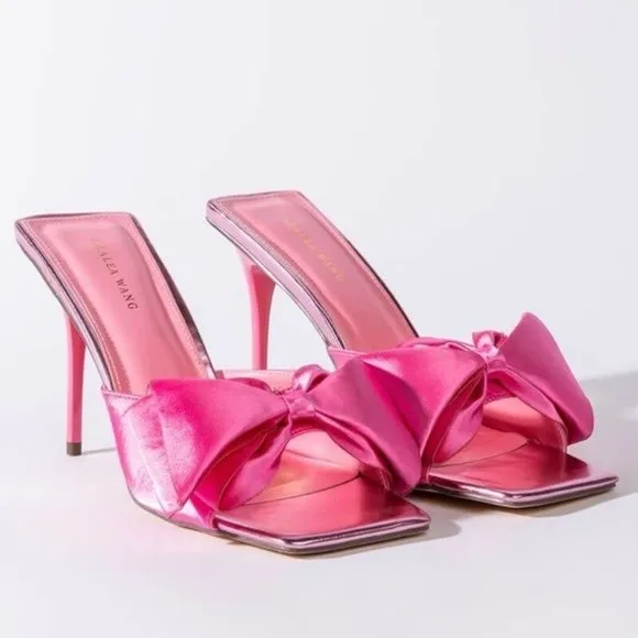Elaine In Love: Satin Bow Hot Pink Mule Stiletto Sandal 8 8.5