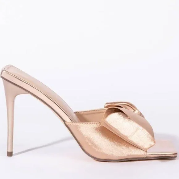 Elaine In Love: Satin Bow Hot Pink Mule Stiletto Sandal 8 8.5