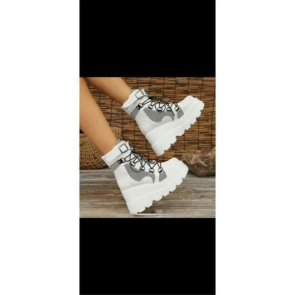Elevated platform punk style, boots, stylish design combo zipper in the back net
